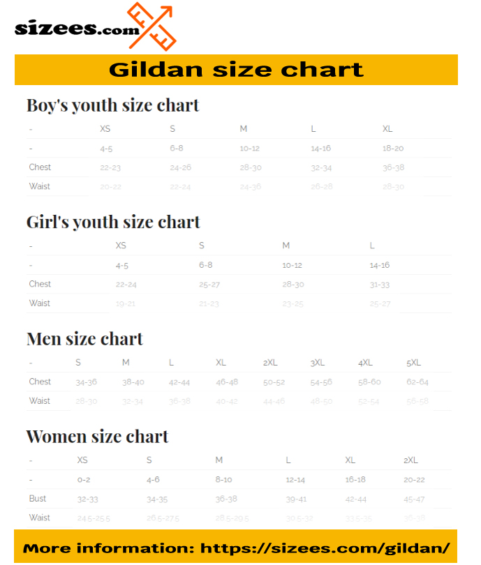 Gildan Size Chart Youth Kids Men And Women Sizees